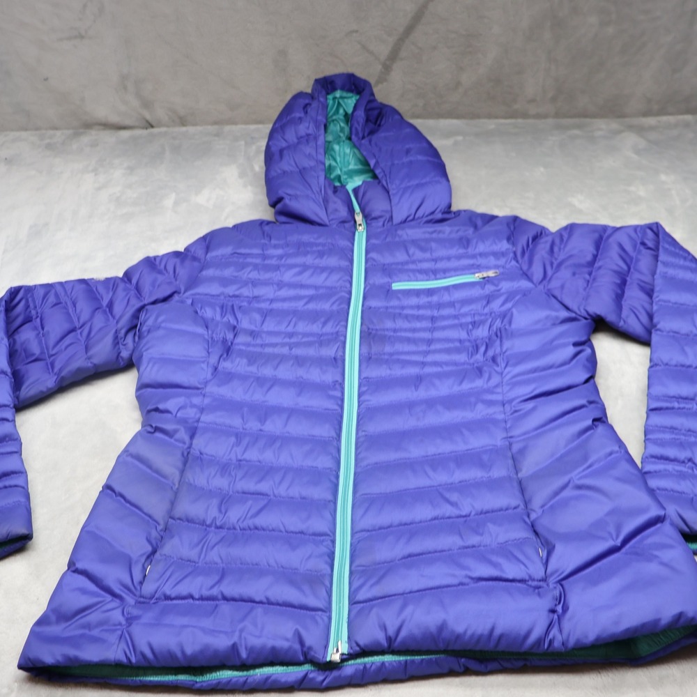Spyder Down Jacket Womens Large Blue Insulated Hooded Winter Quilted Puffer